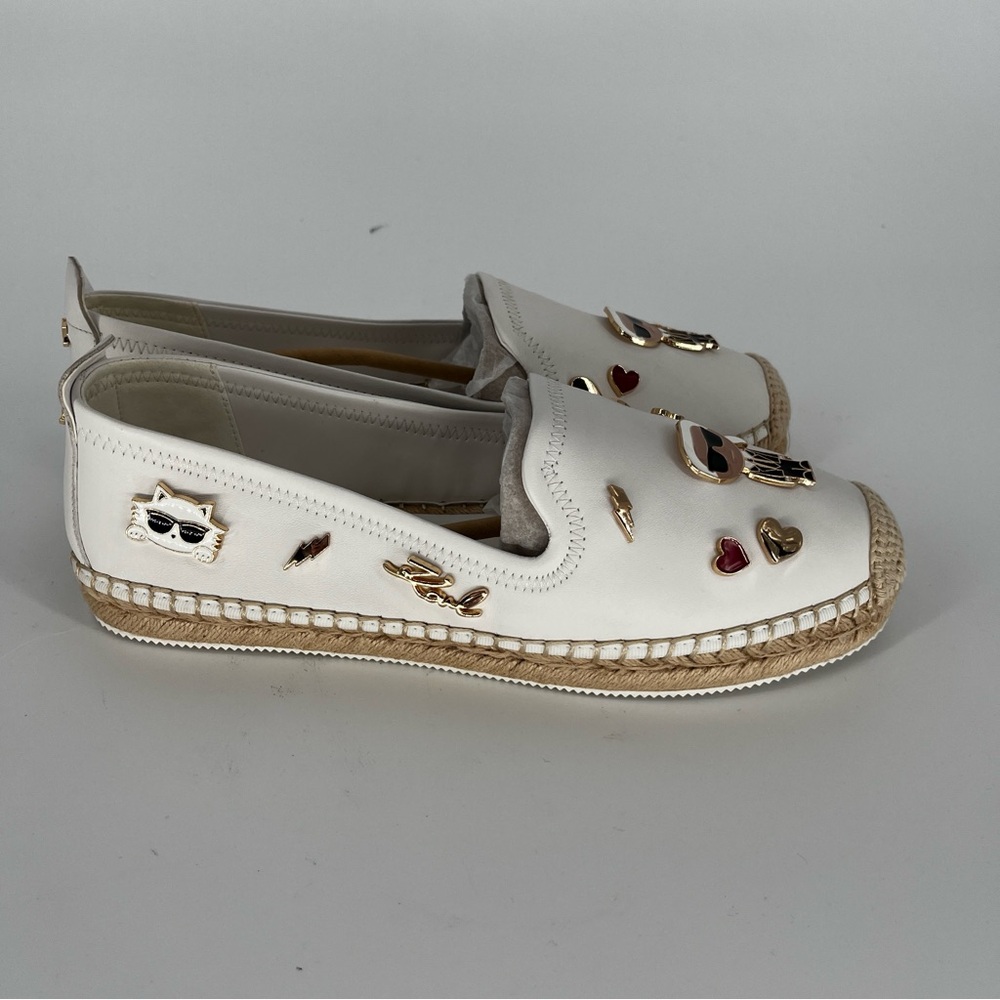 Karl Lagerfeld Michaela Espadrille Flats White Logo - Size 9.5 - Picture 5 of 12